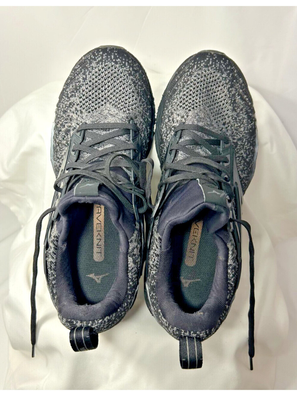 Mizuno Wave Creation Waveknit Running Shoes Black Gray Knit Sz 9